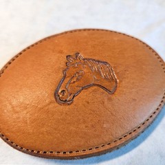 Vintage Leather Oval Belt Buckle Embossed Horse Head Western Equestrian Rodeo