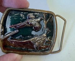 1978 Indiana Metal Craft Ring-Necked Pheasant Belt Buckle Hunting Wildlife Green
