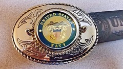 US NAVY Leather Belt & Trophy Style US Army Buckle (28&Prime;-54&Prime; waist) New