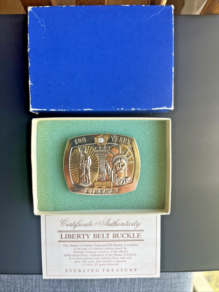 100 Years of Liberty 1886-1986 Belt Buckle – Sterling Treasury Original Box NOS