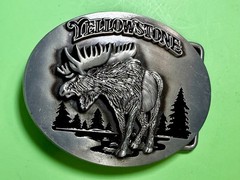 YELLOWSTONE National Park Moose Elk Wildlife Scene Silver Color Belt Buckle