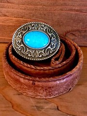 Belt Buckle Large Man Made Turquoise stone on Navajo Antique Silver