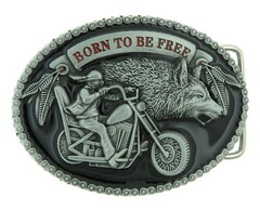 Born to be Free Motorcycle Biker & Wolf Black Enamel Metal Belt Buckle