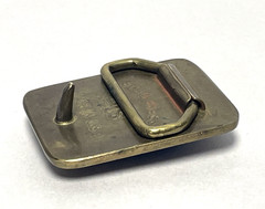 Vintage BTS Solid Brass Belt Buckle Brown Stone Cabochon Made USA 2&Prime; x 1.5&Prime; 79g