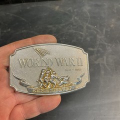 Used Colorful Metal Alloy “World War ll Remembered” Belt Buckle Free Shipping