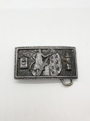Firefighter Belt Buckle Silver Tone Fire Hydrant Ladder Unsigned Heavy E13