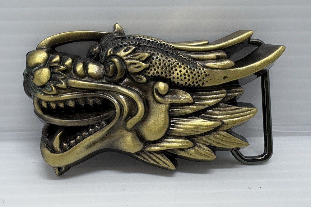 “NEW” Unique Brass Tone Metal 3D Dragon Head Western Belt Buckle