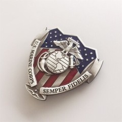 Antique Silver Enamel Vintage American Hero US Marine Corps Belt Buckle