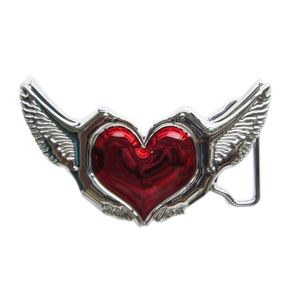 Red Heart Love Birds Wing Chrome Finish Metal Belt Buckle
