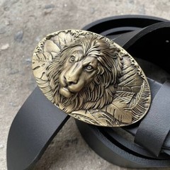 Mens Belt Buckle « LION » Solid Handmade Brass Buckle Vintage Viking