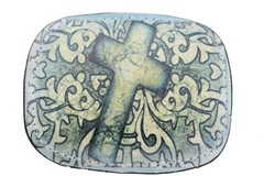 Men Women Belt Buckle Black Faux Leather Religious Cross Western Weekend Style