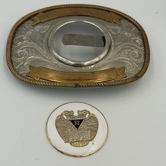 Vintage German Silver Masonic 32nd Degree Scottish Rite Western Belt Buckle