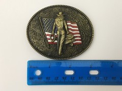 Cowgirl Belt Buckle American West Cow Girl USA Flag