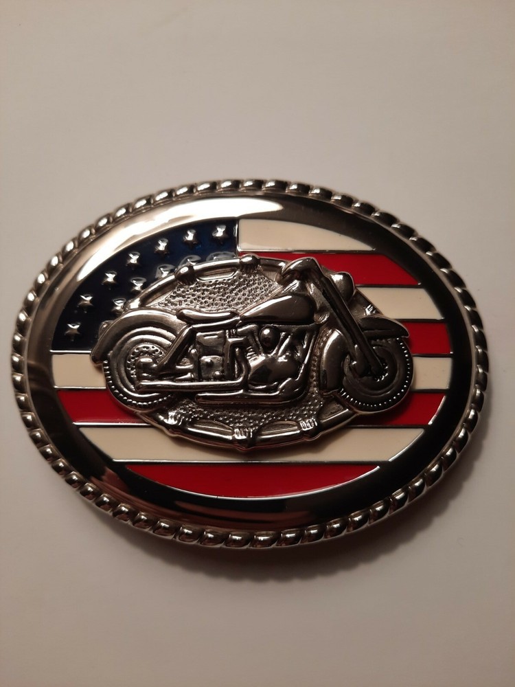 U.S.A. Flag Motorcycle Metal Belt Buckle *Heavy* Buckle Only United States