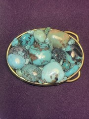 OA. « A.V. MAX NYC » Oval Brass Turquoises Stone Buckle Made in USA