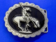 End of the Trail Native American Indian Saga Enameled Silver Color Belt Buckle