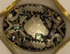 Vintage Metal Belt Buckle, Alpaca Silver and Abalone Design, Nice Horse Head