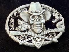 Cowboy Skull Bandana with Crossed Rifles Snakes Silver Color Western Belt Buckle