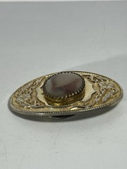 Gold Tone Western Belt Buckle w/Genuine Brazilian Agate Gemstone Stone (D)