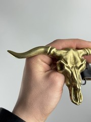 Leather Belt with Brass Longhorn Skull Buckle – Western Biker Rock Statement