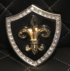 Fleur De Lis Shield Silver Black and GOLD Belt Buckle Bling