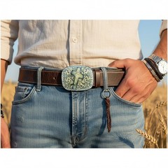 Men Women Belt Buckle Cross Print Western Fashion Casual Look Jeans Pant Look