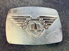 Thunderbird Shield Wings Crest Logo 90&rsquo;s Black Belt Buckle Chrome Brand #6172