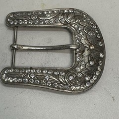 Western Buckle 6 Pc Set Silver Tone Metal Rhinostone Fleur de Lis Keep Tip