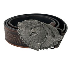 RESISTOL Leather Belt x Vintage BERGAMOT Eagle Feathers Belt Buckle 1996 Mens 38