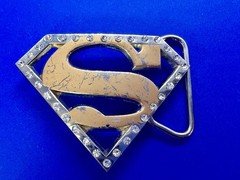 Superman S Logo Shield with Rhinestone Accented Superhero Cosplay Belt Buckle