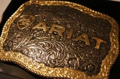 Ariat Western Belt Buckle Rectangle Floral Logo Silver & Gold Tone A37014