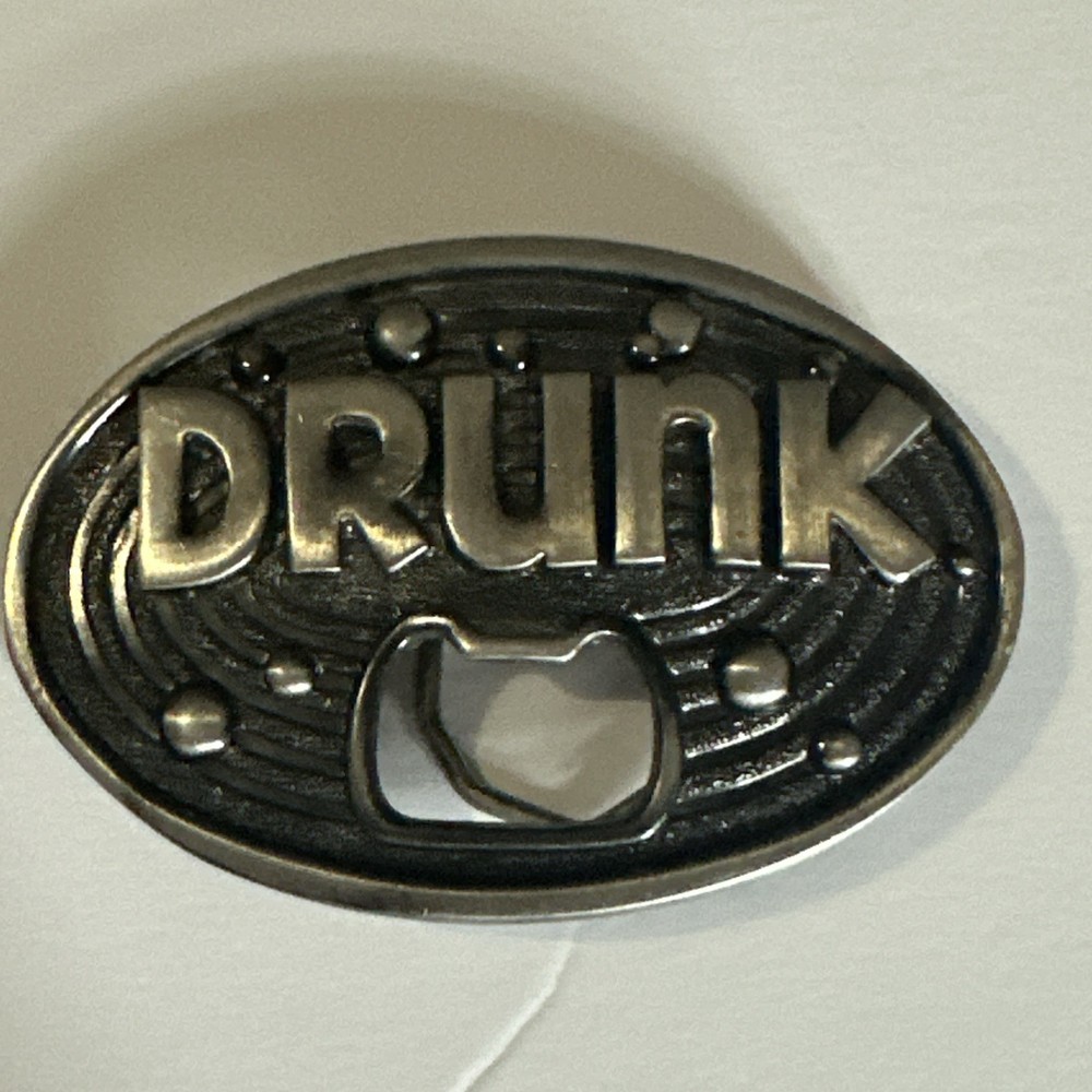 Vintage large metal Bottle Opener / belt buckle DRUNK