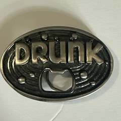 Vintage large metal Bottle Opener / belt buckle DRUNK