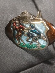 The Great American Belt Buckle Co 1982 Football Serialized solid Brass Enameled