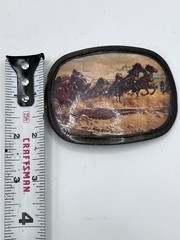 Vintage Metal Belt Buckle Stage Coach Wells Fargo Western Horses SEE PHOTOS