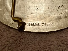 Vtg German Silver Gold Scroll WESTERN Rodeo Cowboy BELT BUCKLE Rope Edge