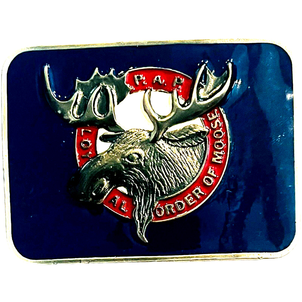 Loyal Order of Moose PAP Belt Buckle Cast Metal Epoxy Front 2013 – Moose Club