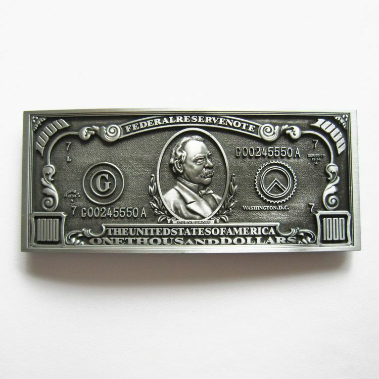 $1000 One Thousand US Dollar Bill Novelty Metal Belt Buckle