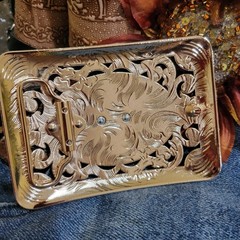 Centenario Cowboy Belt Buckle Western Rodeo Silver Rosetone Coin Rectangle