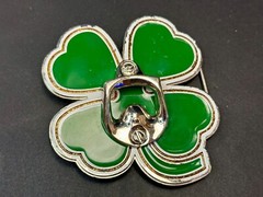 Lucky Four Leaf Clover Shamrock Green Silver Novelty Bottle Opener & Belt Buckle