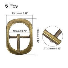 5Pcs 0.75&Prime; Single Prong Belt Buckle Oval Center Bar Buckles for Belt Brass
