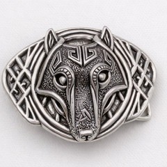 Celtic Wolf Head Belt Buckle, Zamak Alloy, Fits 1.5 Inch Belt