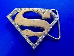 Superman S Logo Shield with Rhinestone Accented Superhero Cosplay Belt Buckle