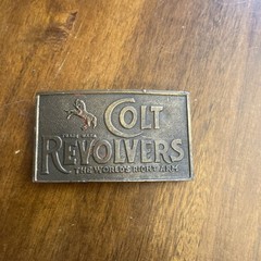 VINTAGE COLT REVOLVERS BRASS BELT BUCKLE ~ ANTIQUE FINISH