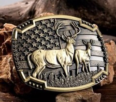 American Flag Bull Western Cowboy, Cowgirl Belt Buckle Antique Bronze Tone