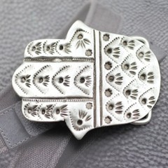 Hand-of-Fatima Belt Buckle Antique Silver Oriental Protection Symbol Embossed