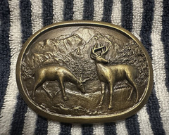 Indiana Metal Craft Oval Western Deer Mountain Scene Belt Buckle Bronze E-357