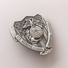 Antique Brushed Silver US Hero Marine Corps Belt Buckle