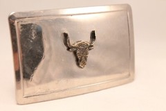 Vintage Silver Plated Long Horn Bull Belt Buckle Made in U.S.A.