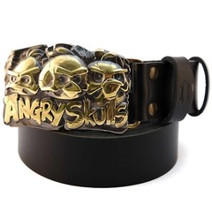 Belt buckle Angry Skulls, Solid brass handmade belt buckle with birds skulls